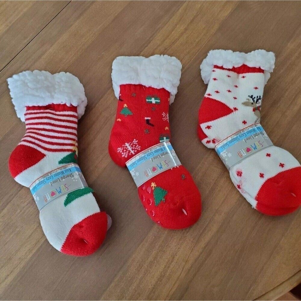 Sumona Sherpa Lined Cabin Socks Knit None Skid Winter Cozy Slipper Set of 3
